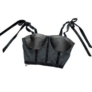 Sincerely Jules Black Satin Corset Top with Tie Straps - Size Large